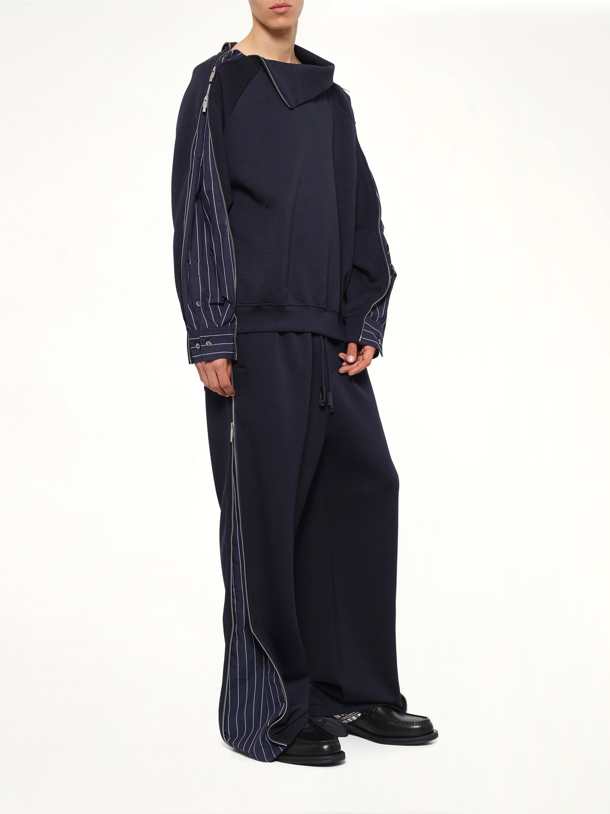 Striped Patchwork Sweatshirt in Navy Blue