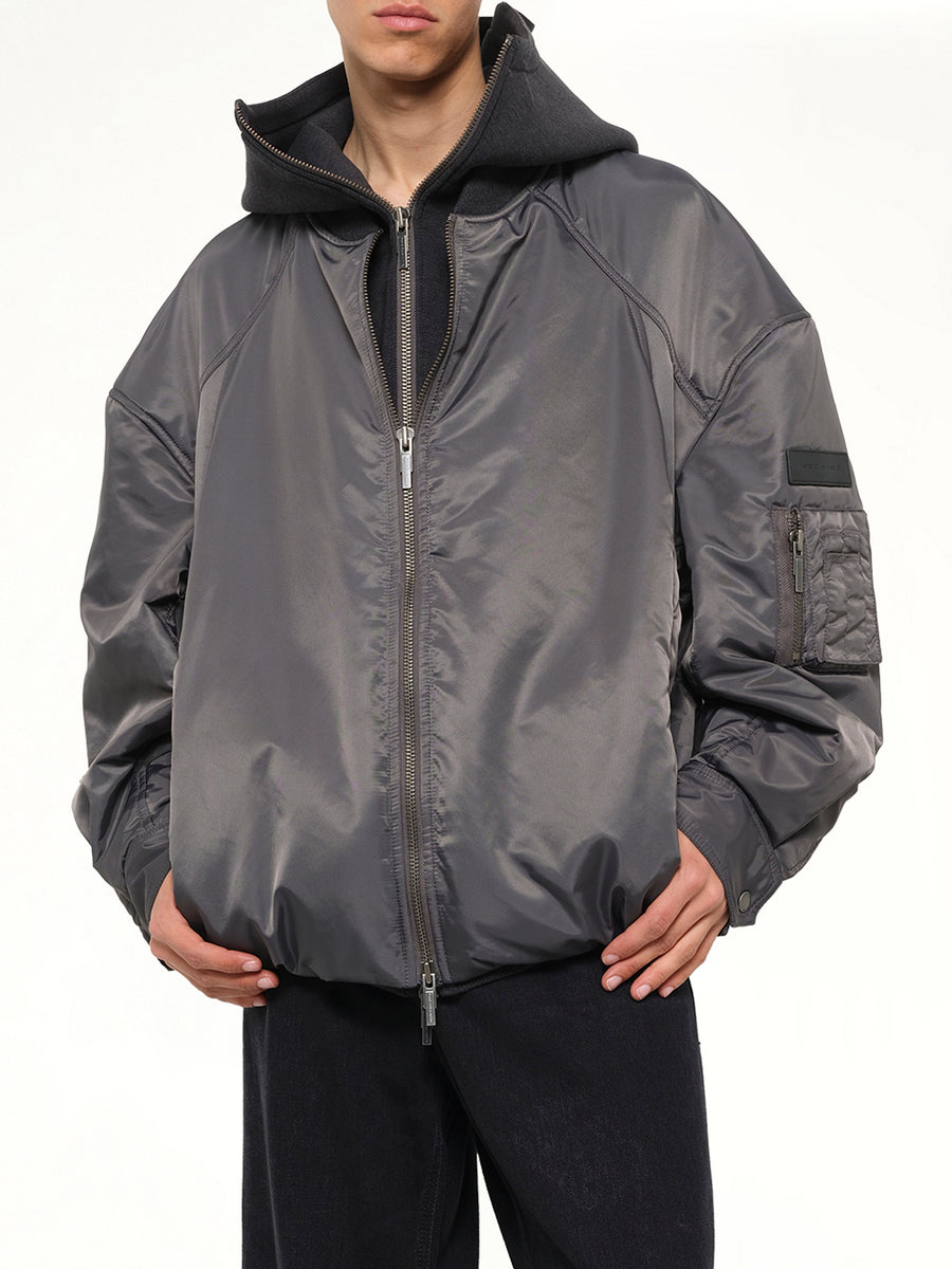 Two-in-One Nylon Padded Jacket in Grey
