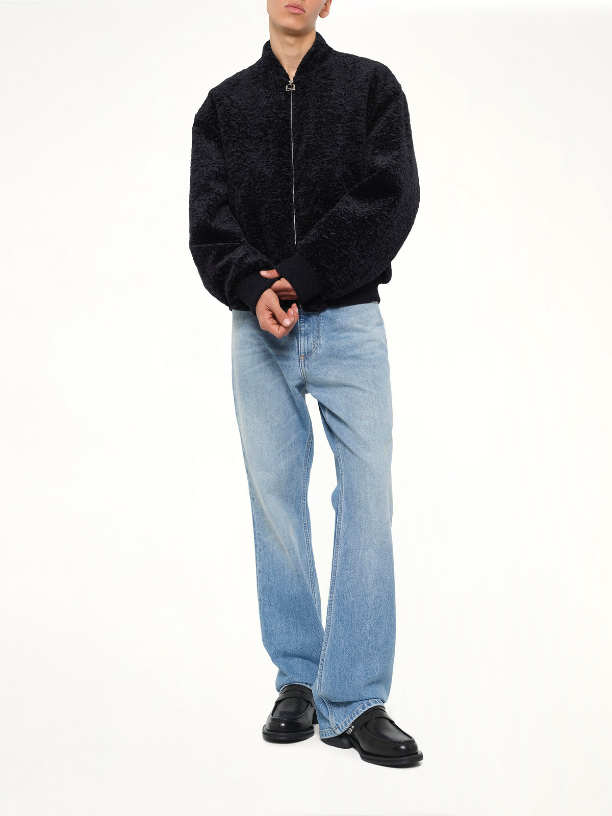 Velvet Bomber Jacket in Navy