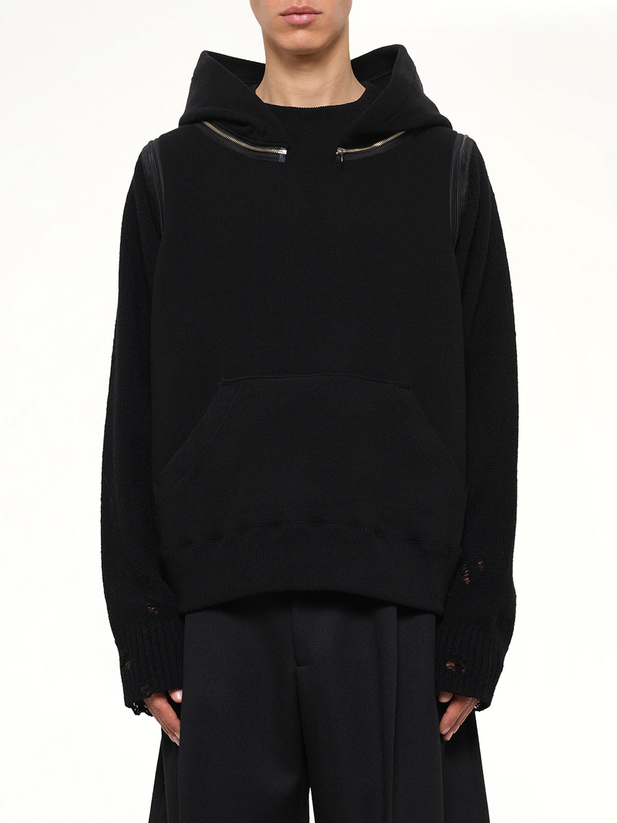 Wool Deconstructed Hoodie in Black