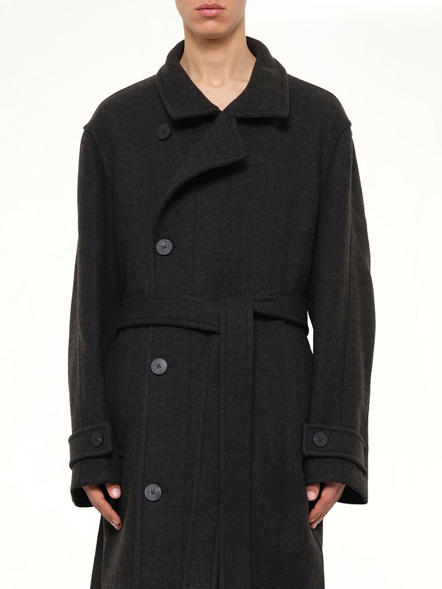 Wool Long Coat in Mud