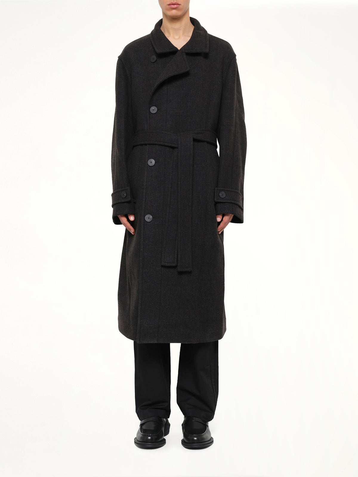Wool Long Coat in Mud