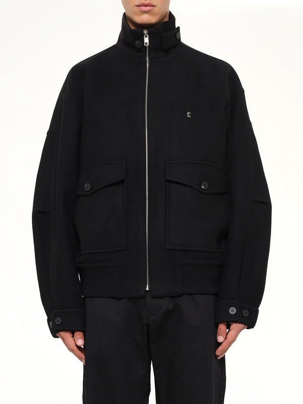 Wool Zipped Blouson in Black