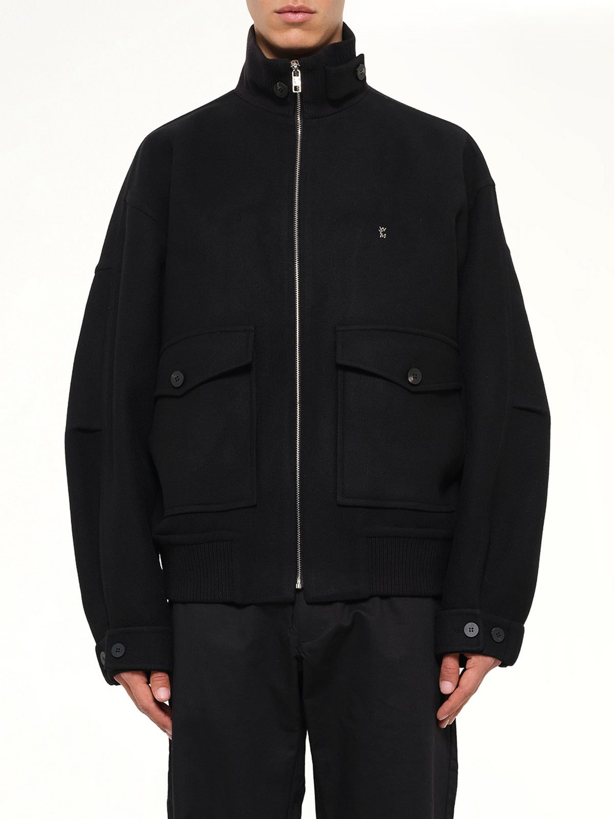 Wool Zipped Blouson in Black