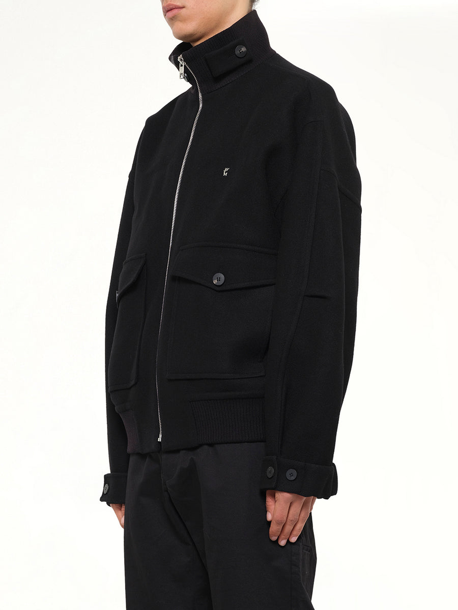 Wool Zipped Blouson in Black