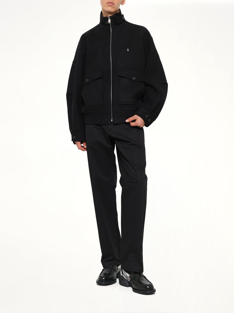 Wool Zipped Blouson in Black