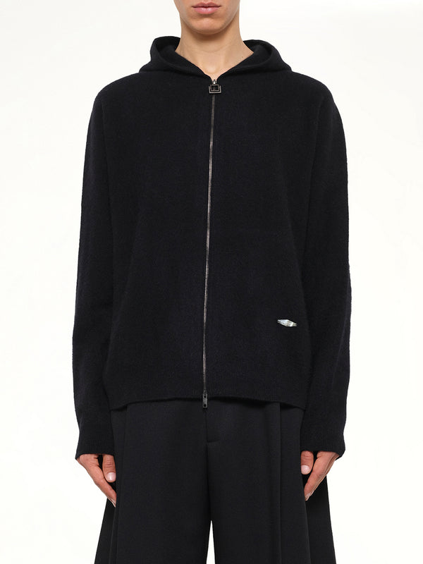 Wool Zipped Hoodie in Black