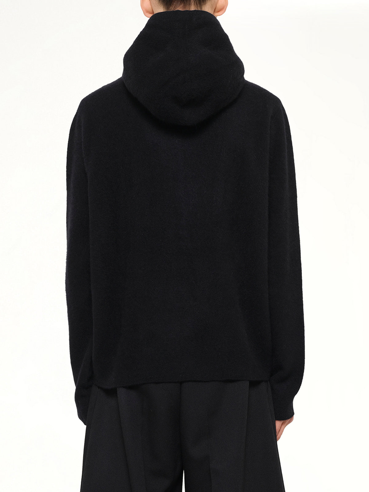 Wool Zipped Hoodie in Black