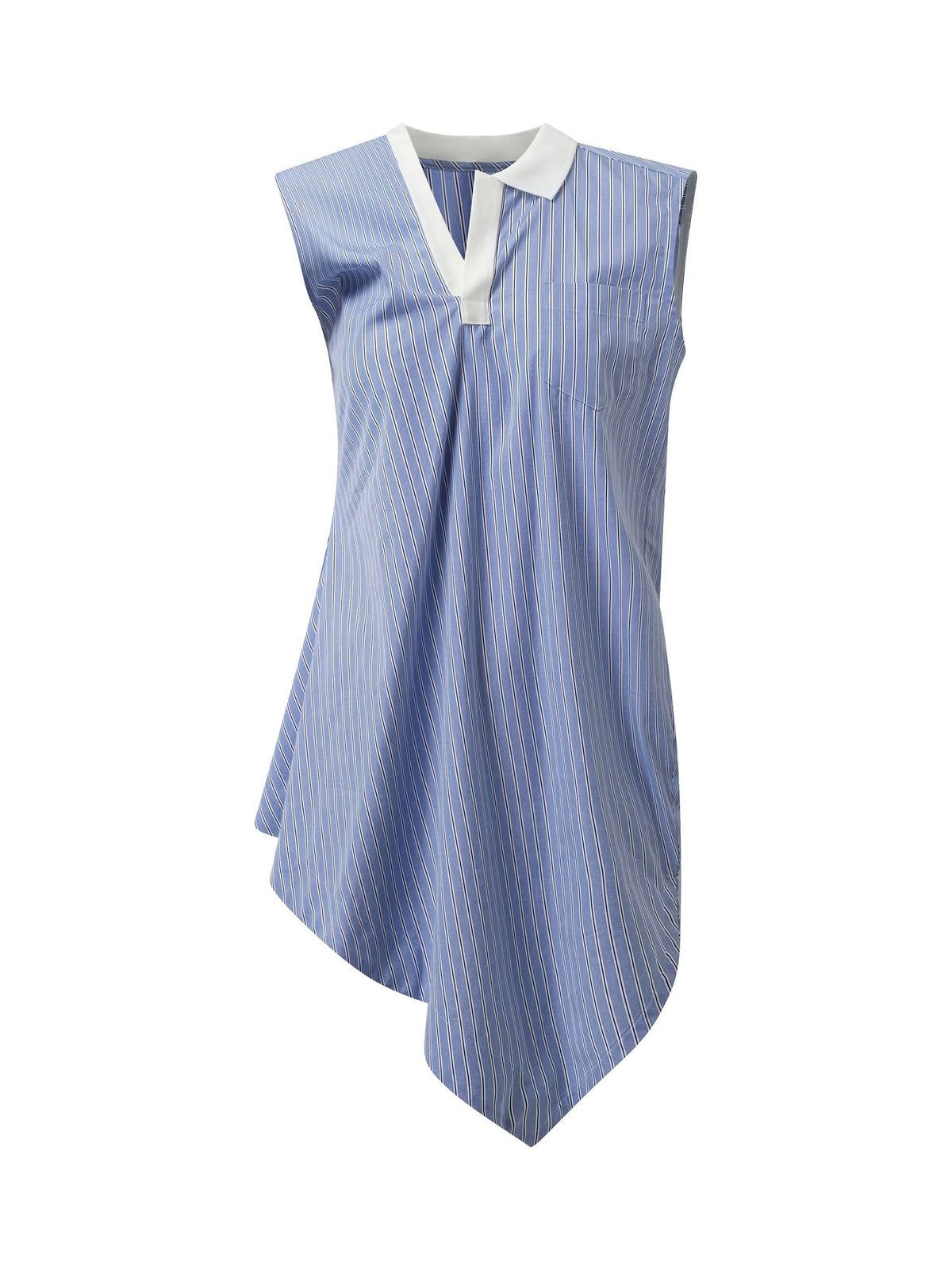 Cotton Poplin Polo Shirt in Light Blue Stripe