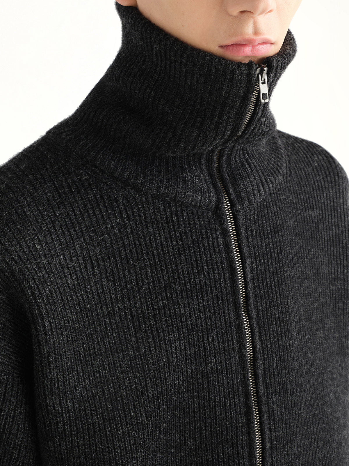 Zipped Cardigan in Ash Melange