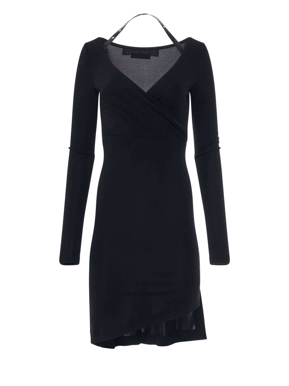 Fluid Jersey Twisted Long Sleeve Dress in Black