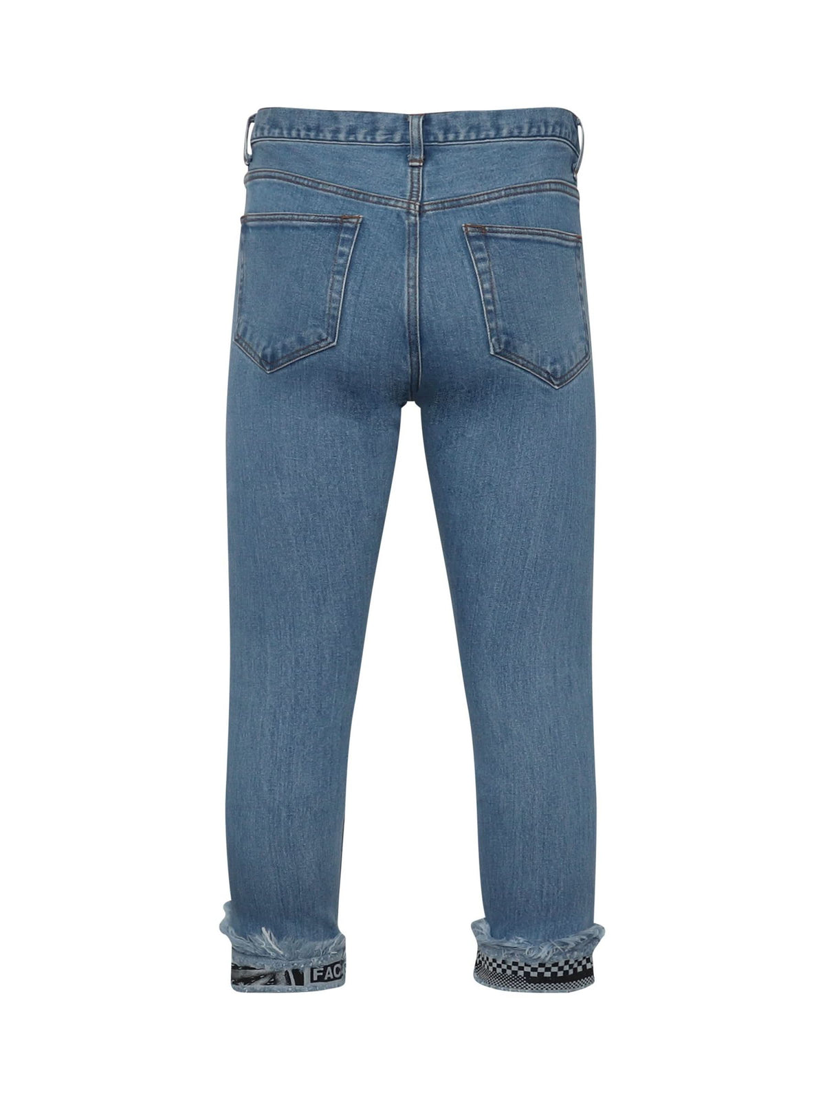Cropped Print Denim Pants in Indigo