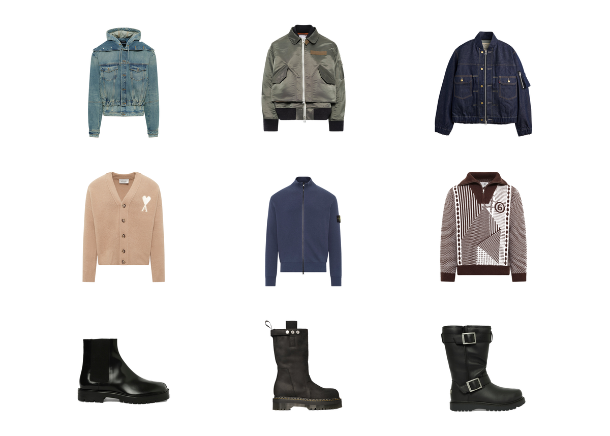 F/W 26 men's bombers, knit layers and heavy-soled boots from Sacai, Stone Island, Maison Margiela and Rick Owens