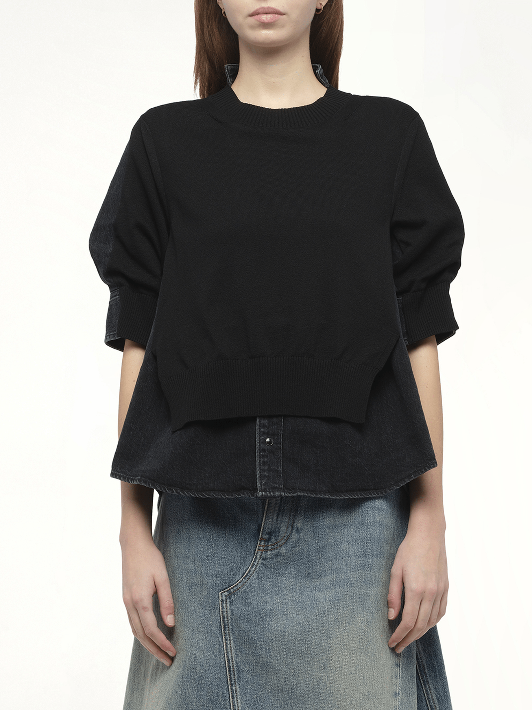 Denim Knit Pullover in Black