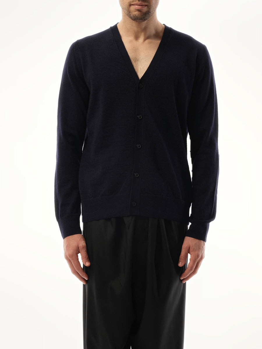 Maison Margiela Wool Cardigan in Dark Blue