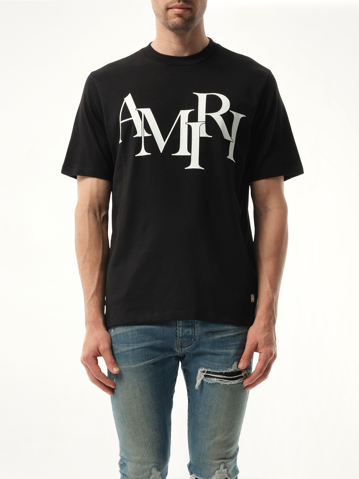 Amiri Staggered Logo T-Shirt in Black