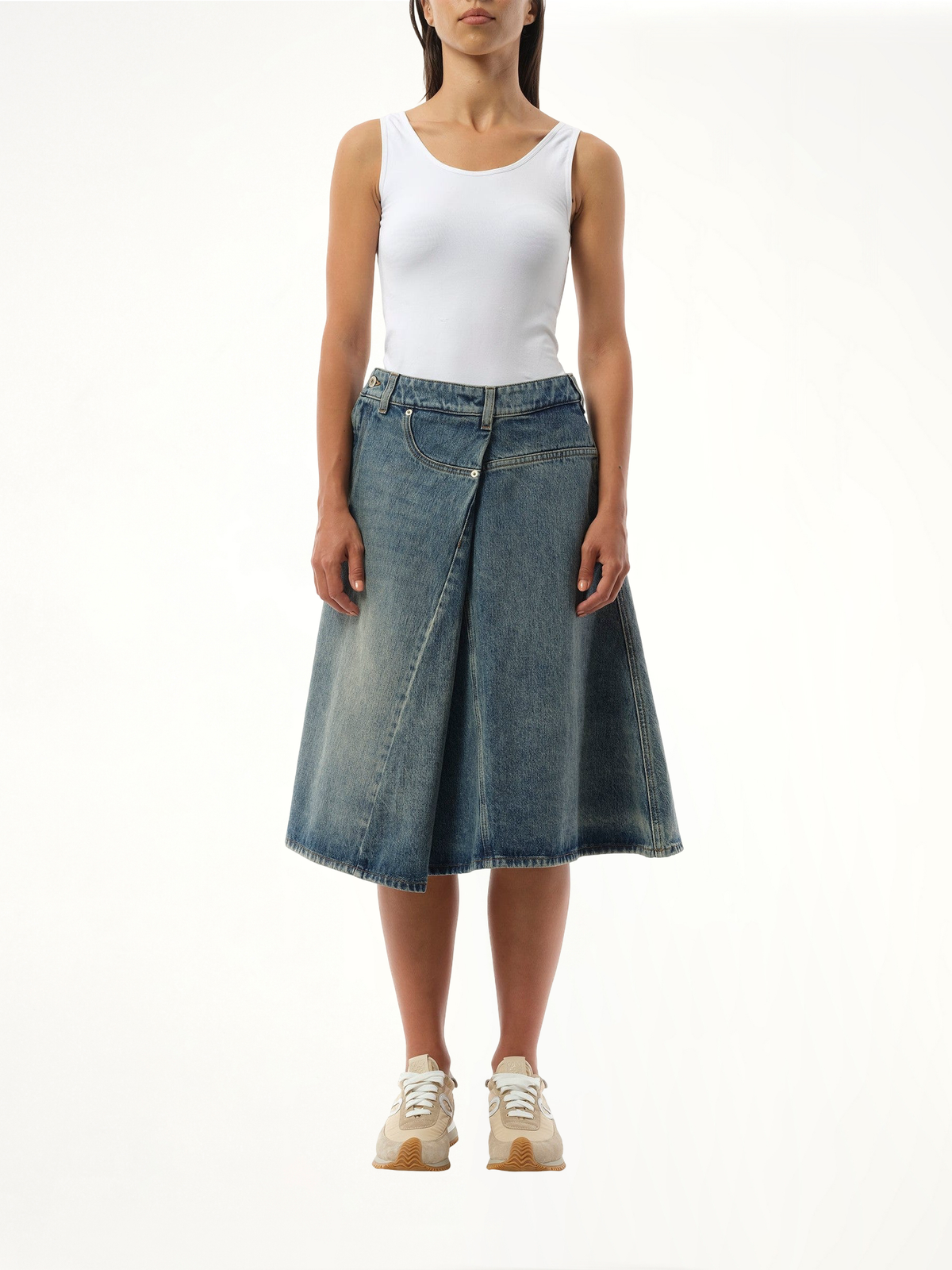 Deconstructed Skirt in Washed Denim