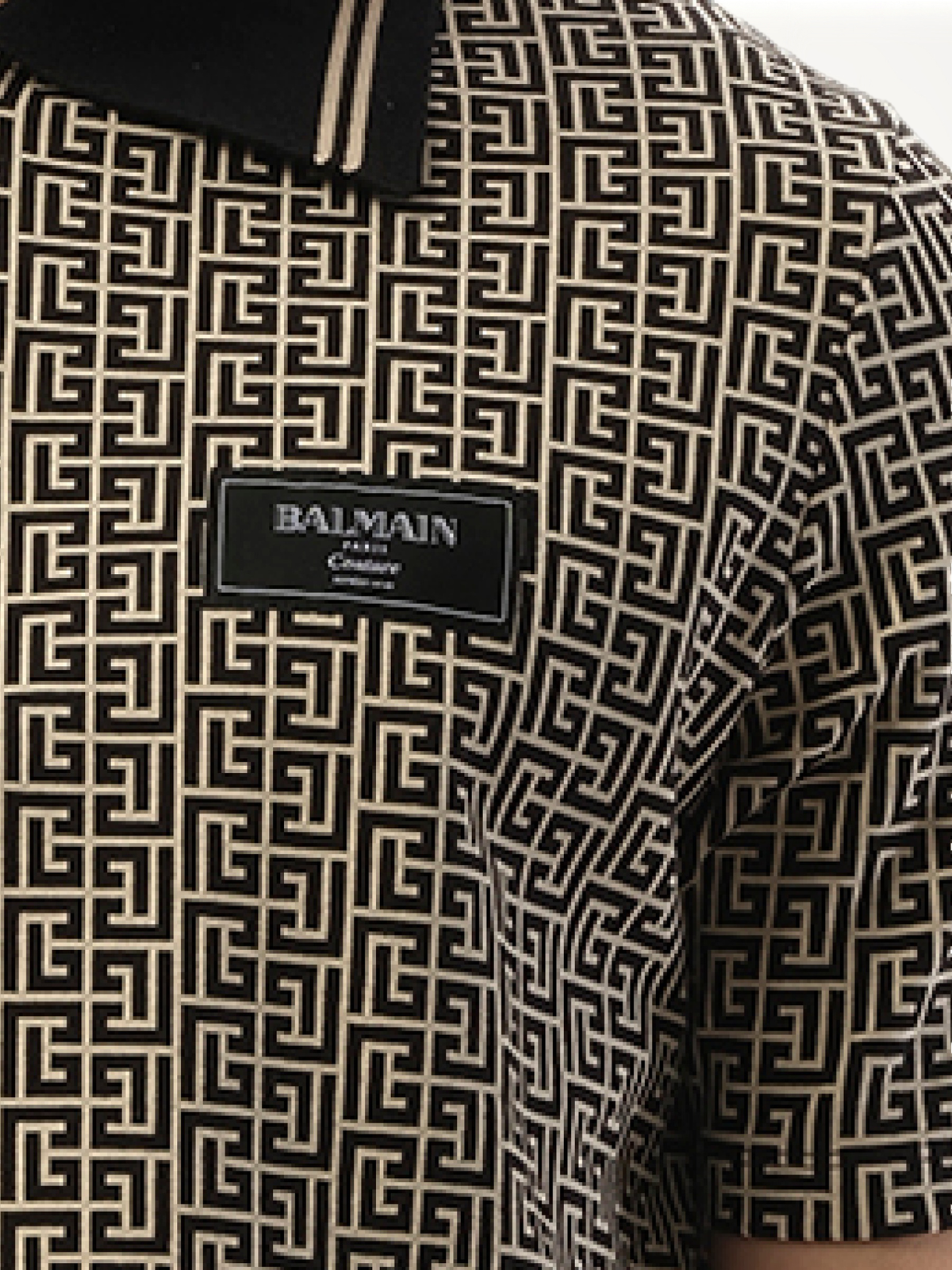Monogram Couture Label Zipped Polo in Ivory/Black