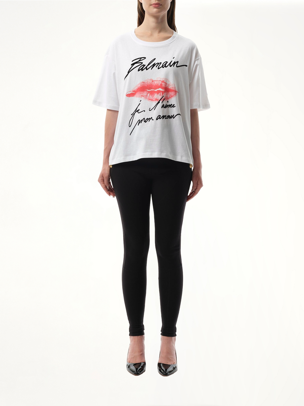 Balmain Kiss Print T-Shirt in White/Black/Red