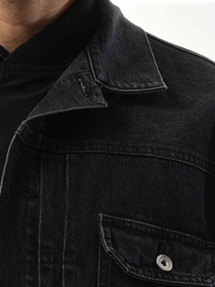 Denim Nylon Double Jacket in Black