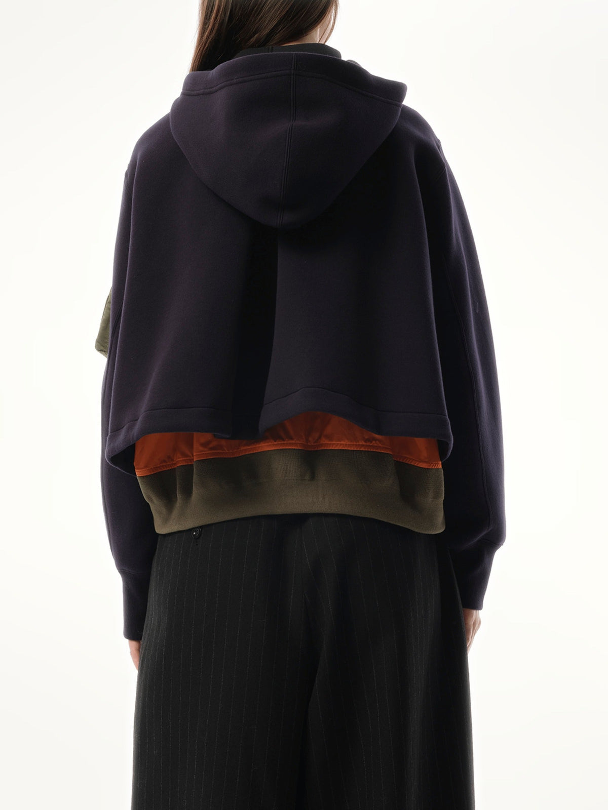 Sacai Sponge Sweat x Nylon Twill Zip Hoodie in Navy/Khaki