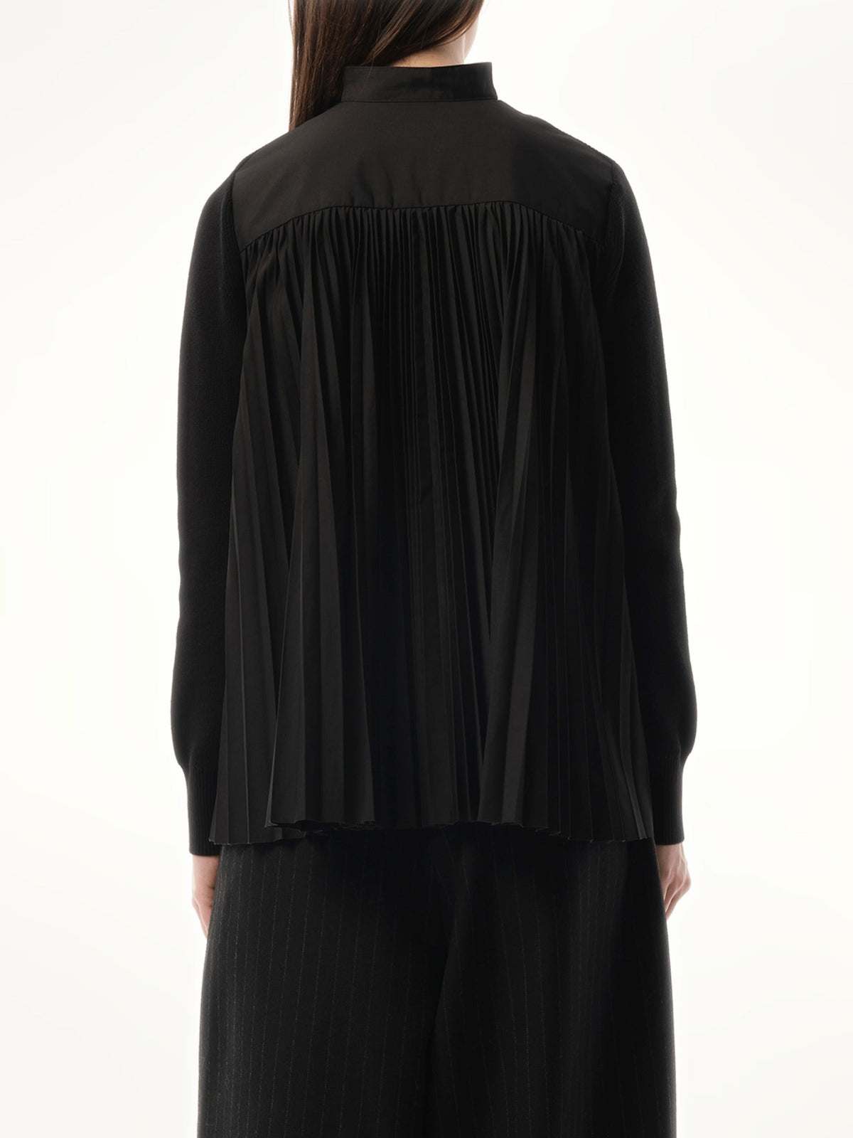 Sacai Cotton Knit x Cotton Poplin Cardigan in Black