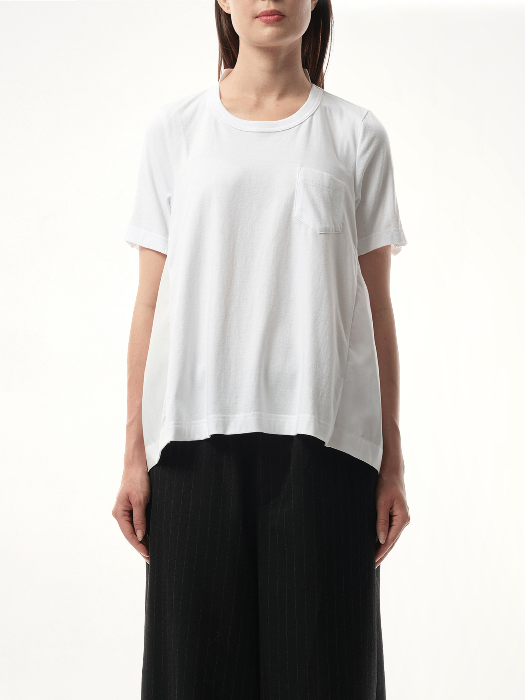 Cotton Poplin x Cotton Jersey T-Shirt in White/Off White