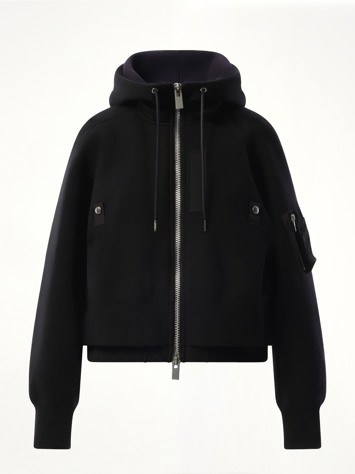 Sponge Sweat x Nylon Twill Zip Hoodie in Black
