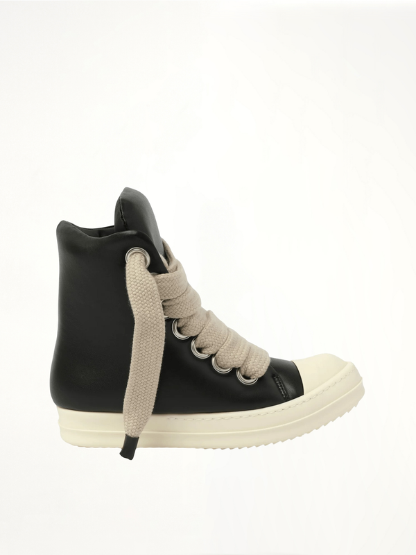 Padded Jumbolaced  Sneaker in Black/Milk/Milk Side View | RICK OWENS