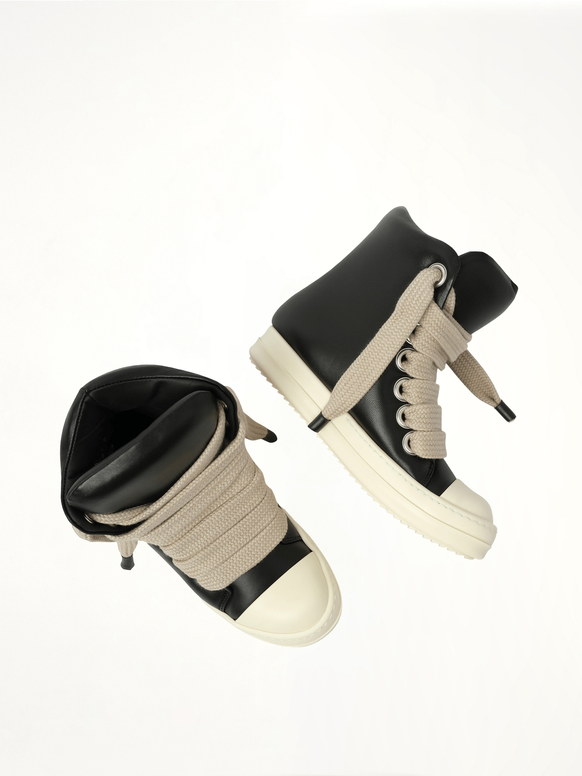 Padded Jumbolaced  Sneaker in Black/Milk/Milk Top View | RICK OWENS