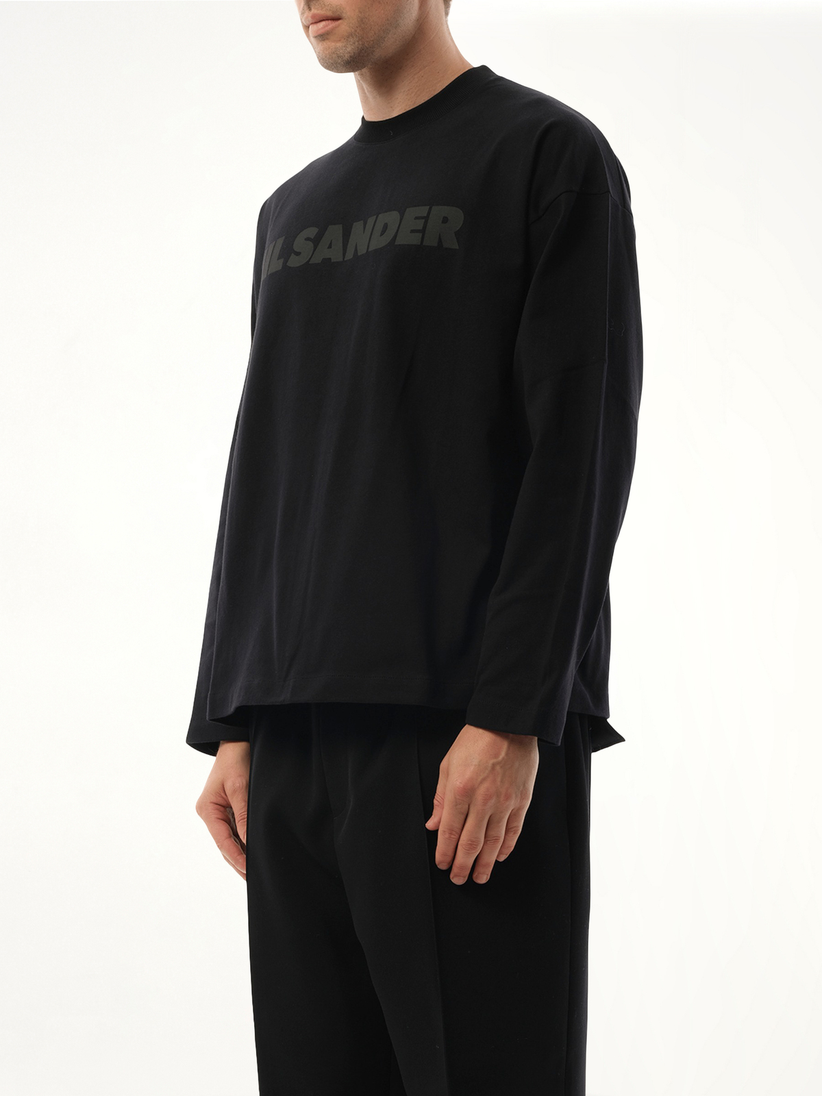 Tonal Jil Sander Logo Long Sleeve T-Shirt in Black