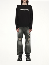 Grunge Rhinestone Logo Sweater in Black