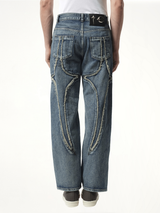 Tribal Denim Pants in Blue