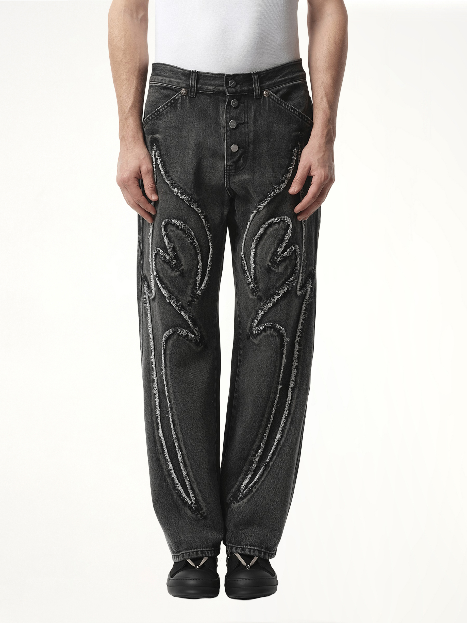 Tribal Denim Pants in Black