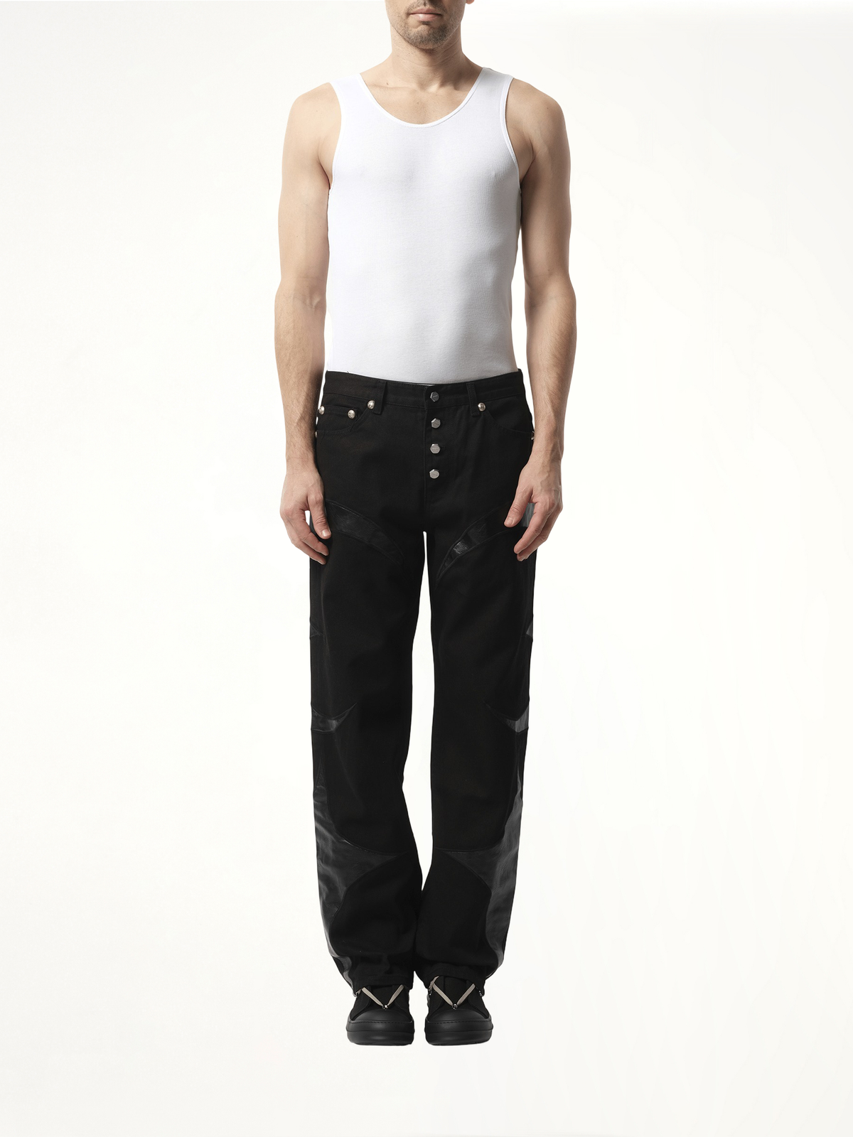 TC Leather Washing Denim Pants in All Black