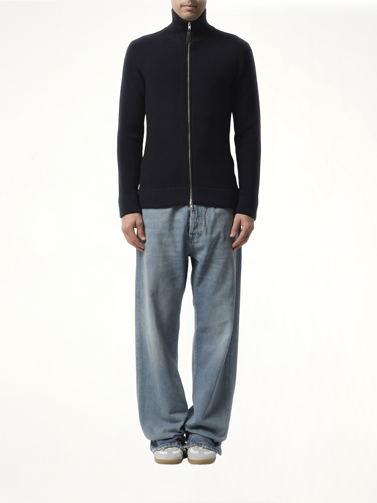 English Rib Zip Cardigan in Navy