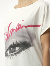 Boatneck Balmain Eye Print Top in White