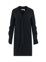 Neck Tie Shift Black Dress in Black
