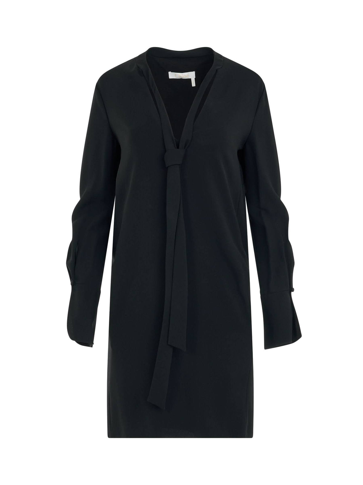 Neck Tie Shift Black Dress in Black