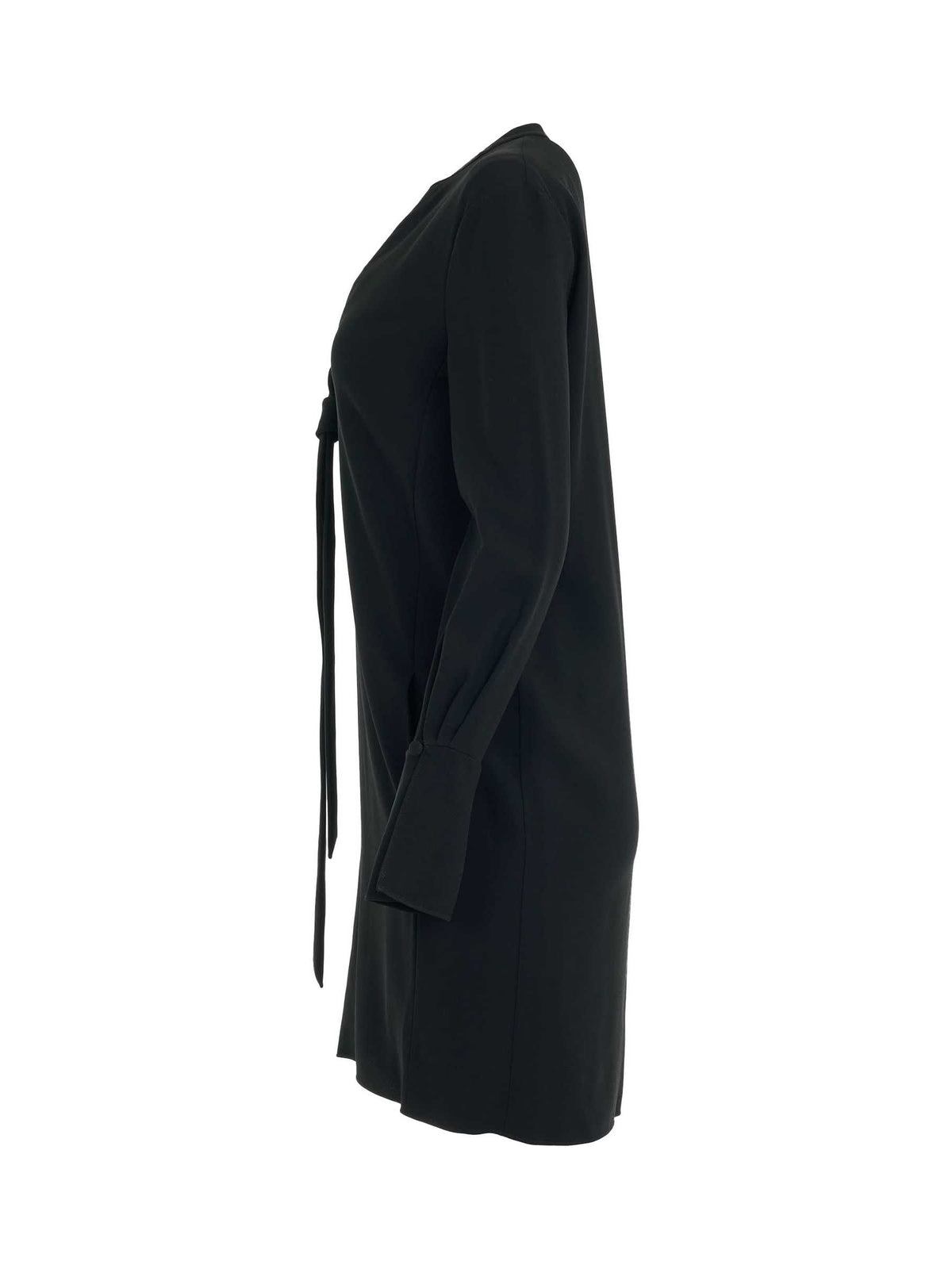 Neck Tie Shift Black Dress in Black
