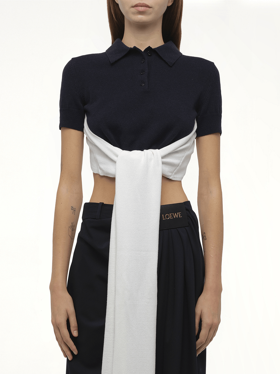 Loewe Polo Sweater in Navy/Ecru