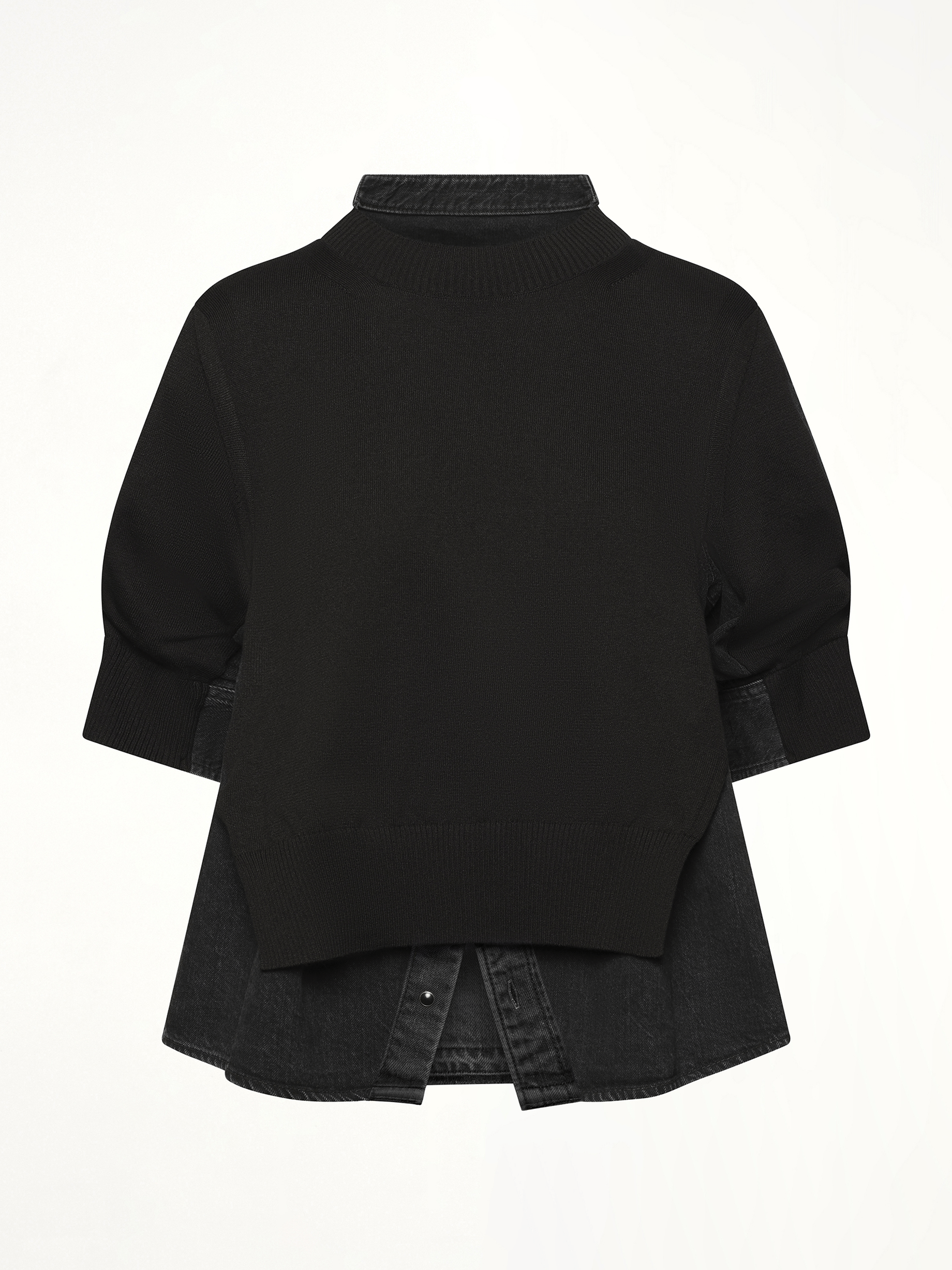 Denim Knit Pullover in Black