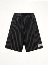 Mesh Pinstripe Shorts in Black