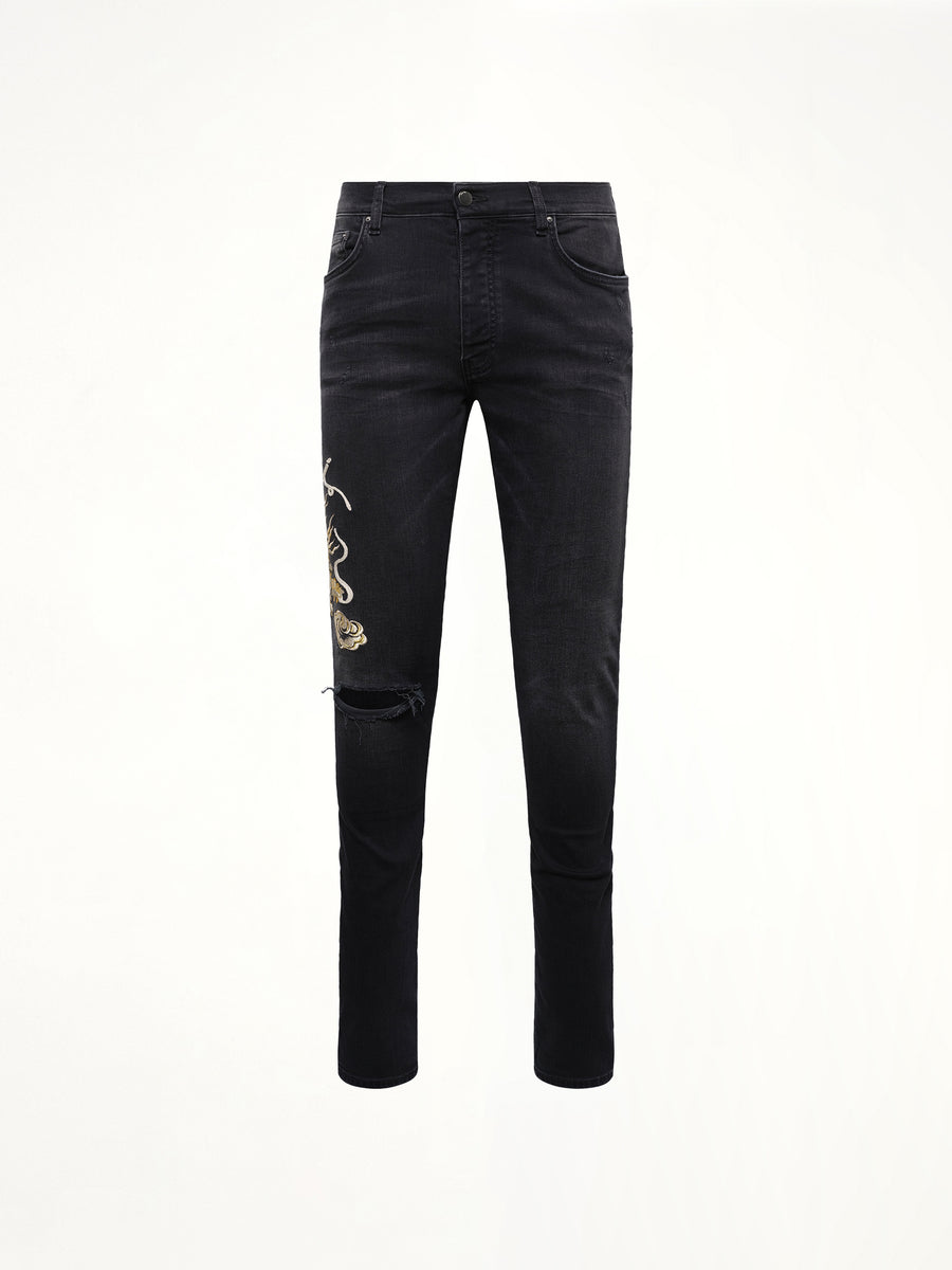 Amiri Dragon Repair Slim Jean in Dust Black