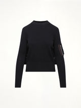 Nylon Twill x Cotton Knit Pullover in Black
