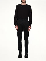 3100034 Stretch Organic Broken Twill Cotton 'Old' Effect Cargo Pants in Black