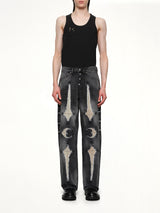 TC Bone Leather Denim Pants in Black