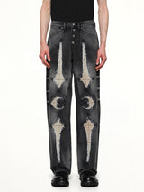 TC Bone Leather Denim Pants in Black