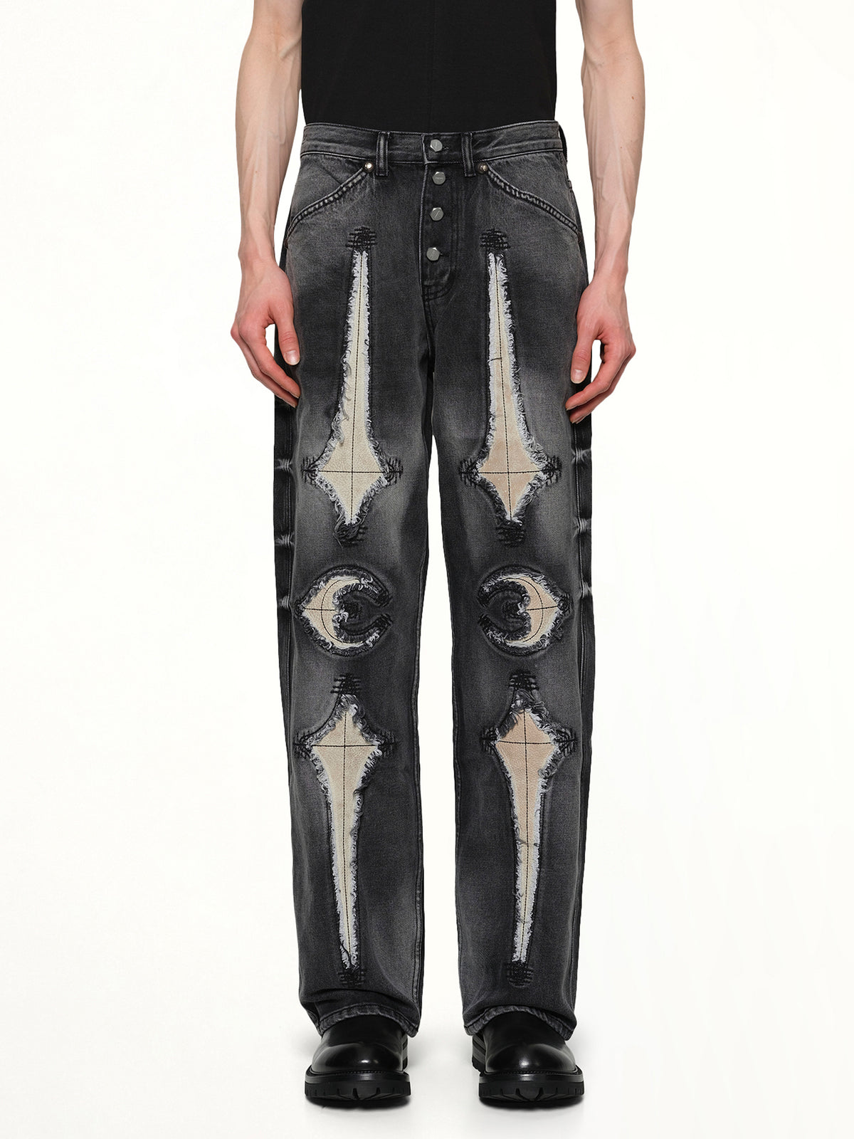 TC Bone Leather Denim Pants in Black