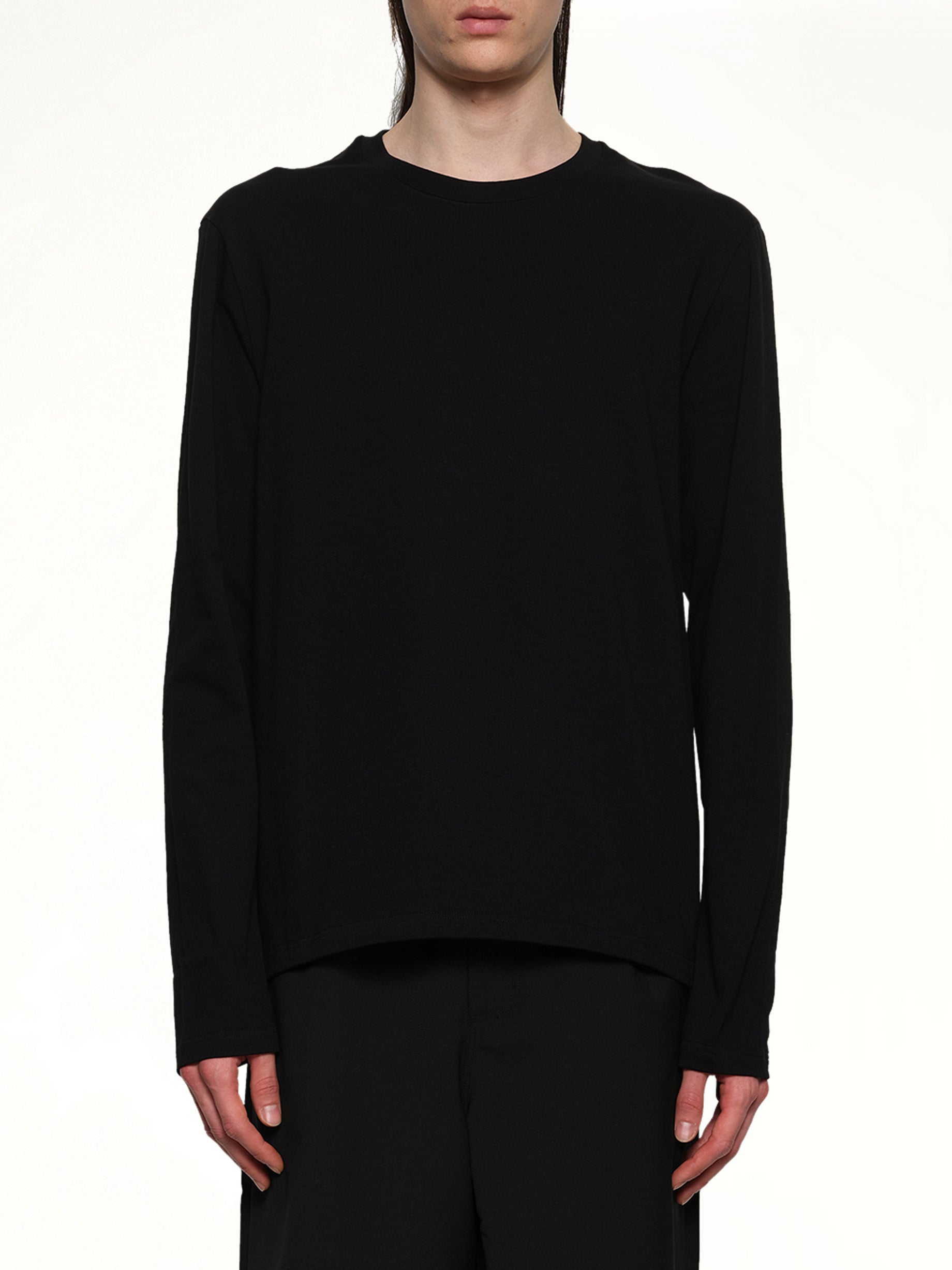 Leather Patch Long Sleeve T-Shirt in Black